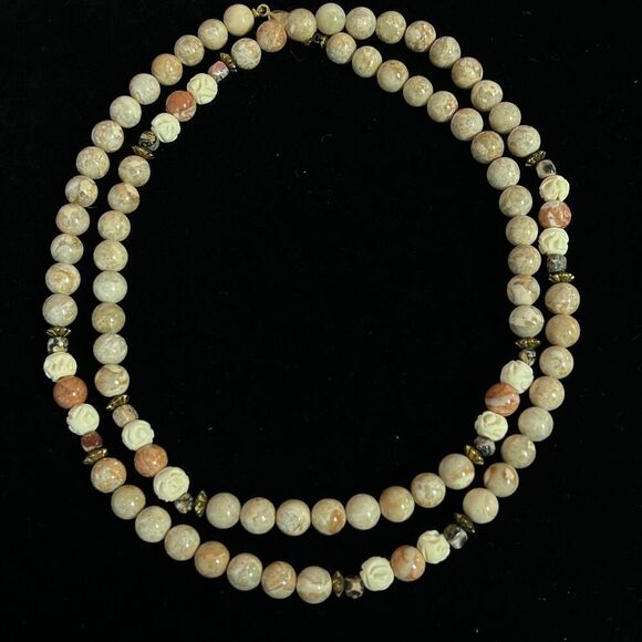 Picture Jasper, Bovine, and Sunstone Crystal 31 in Beaded Necklace w/ Brass - Picture 6 of 7